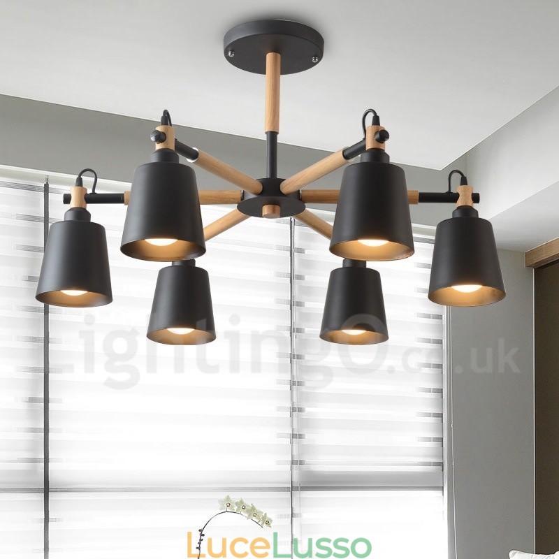 Lampadario moderno contemporaneo in legno a 6 luci
