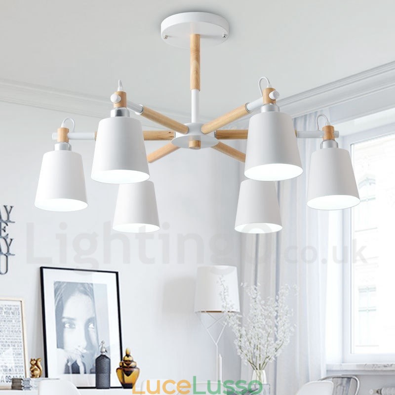 Lampadario moderno contemporaneo in legno a 6 luci