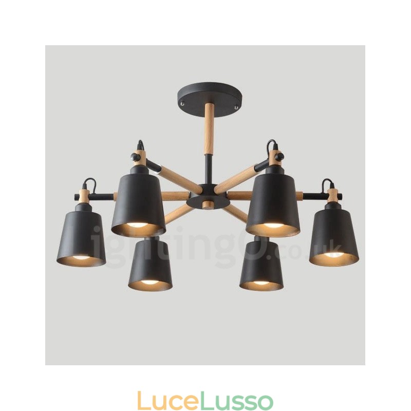 Lampadario moderno contemporaneo in legno a 6 luci