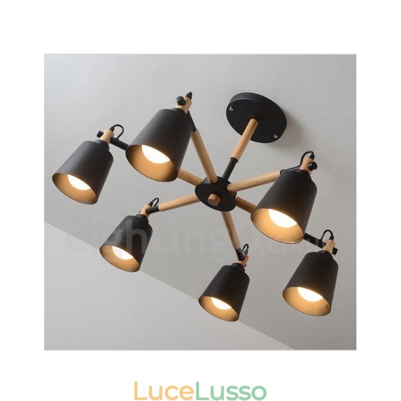 Lampadario moderno contemporaneo in legno a 6 luci
