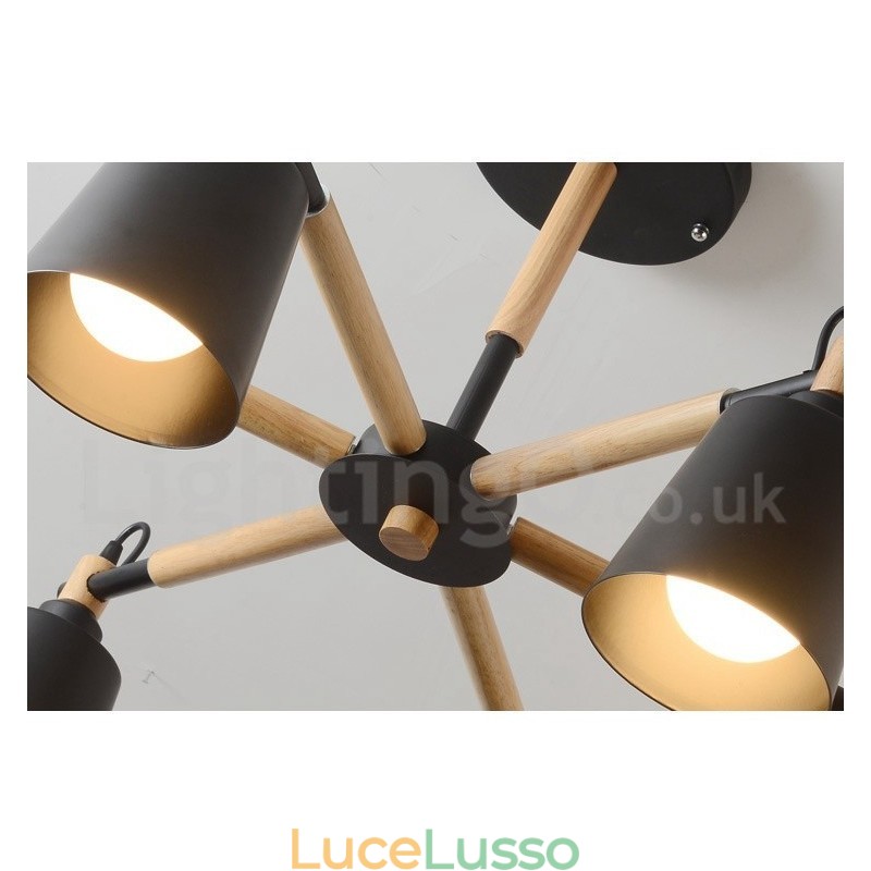 Lampadario moderno contemporaneo in legno a 6 luci