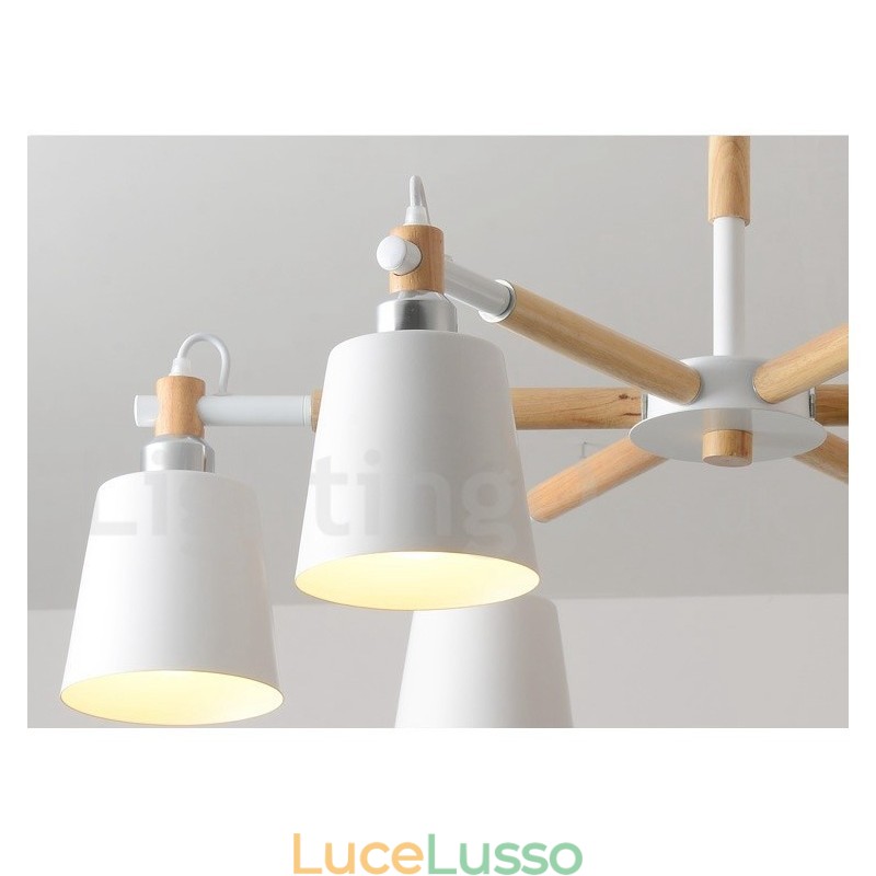 Lampadario moderno contemporaneo in legno a 6 luci