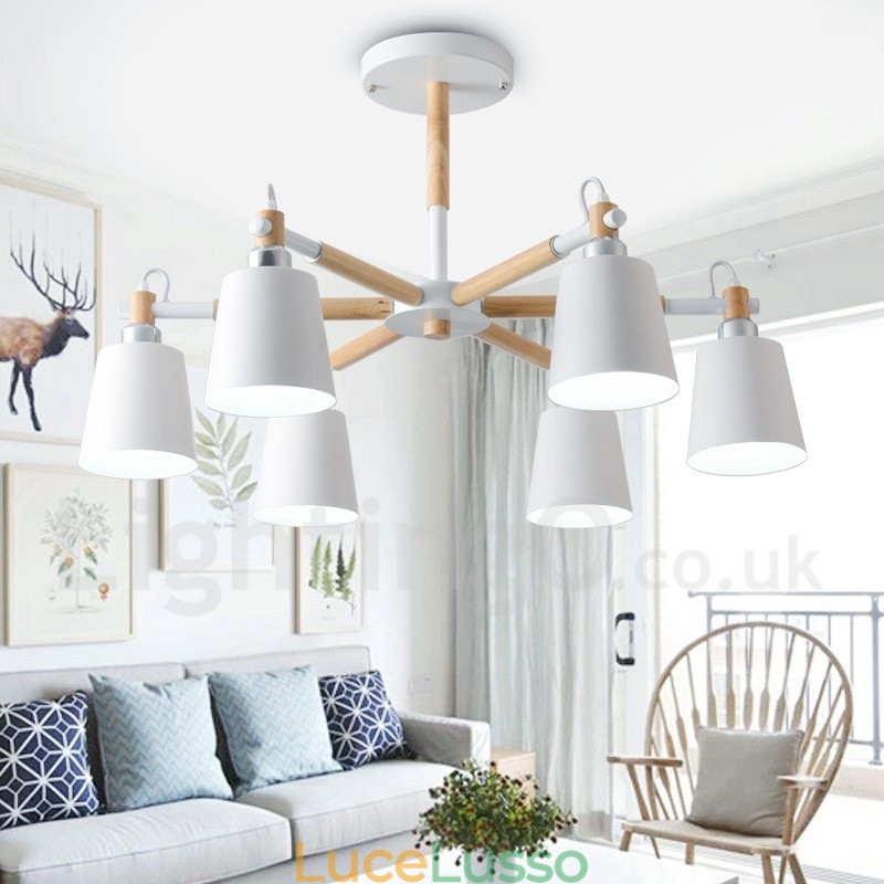 Lampadario moderno contemporaneo in legno a 6 luci