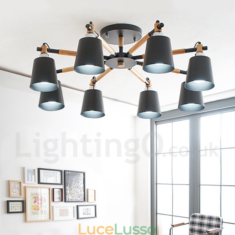 Lampadario moderno contemporaneo in legno a 8 luci