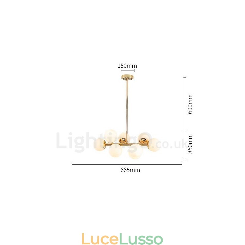 Lampadario moderno contemporaneo a 8 luci con paralume in vetro