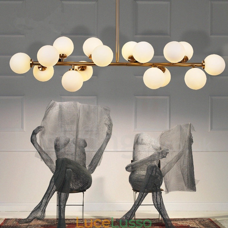 Lampadario moderno contemporaneo a 16 luci con paralume in vetro e lampada