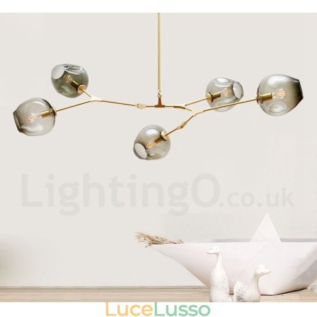 Lampadario moderno contemporaneo a 5 luci con paralume in vetro Lampadario moderno contemporaneo a 5 luci con paralume in vetro