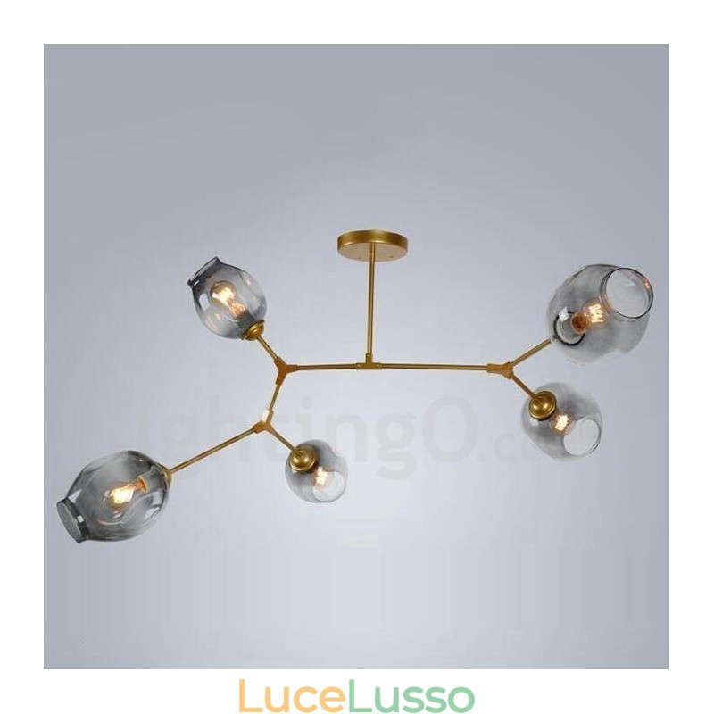Lampadario moderno contemporaneo a 5 luci con paralume in vetro