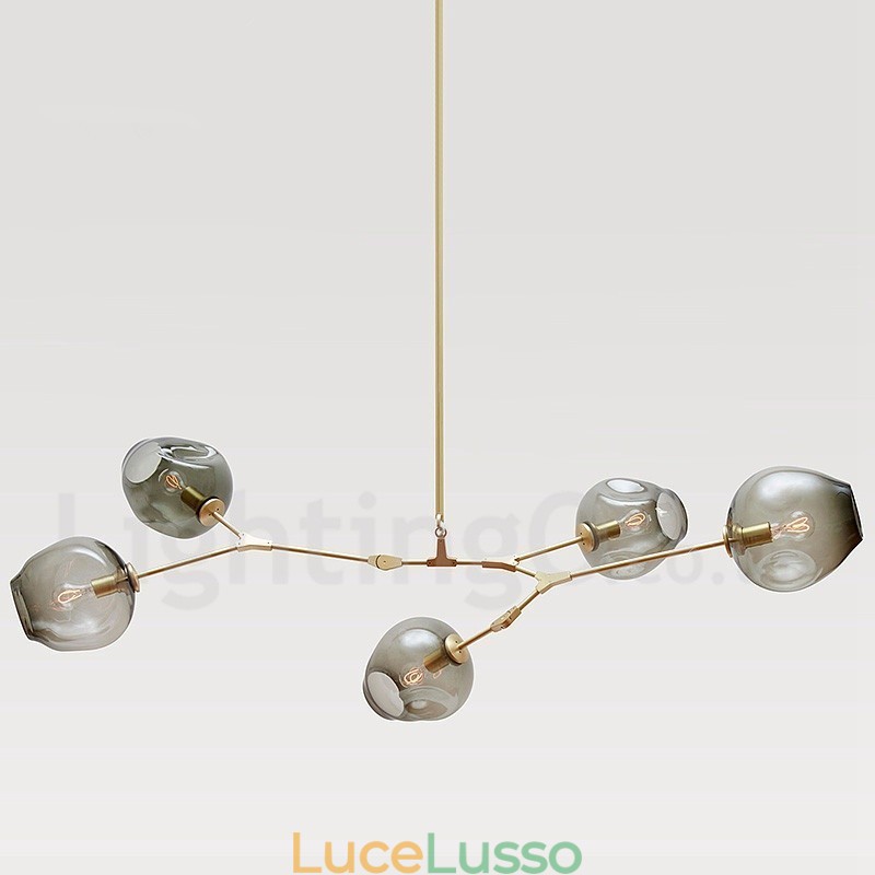 Lampadario moderno contemporaneo a 5 luci con paralume in vetro