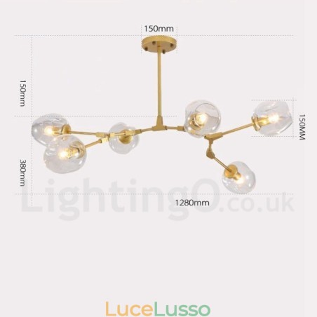 Lampadario moderno contemporaneo a 6 luci con paralume in vetro trasparente e luce Lampadario moderno contemporaneo a 6 luci con paralume in vetro trasparente e luce