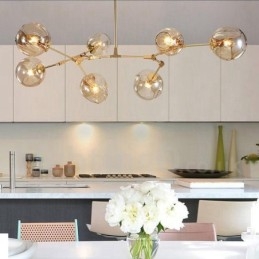 Lampadario moderno contemporaneo a 7 luci con paralume in vetro trasparente e lampada
