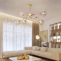 Lampadario moderno contemporaneo a 7 luci con paralume in vetro trasparente e lampada