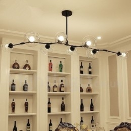 Lampadario moderno contemporaneo a 8 luci con paralume in vetro trasparente e lampada (nero dorato)