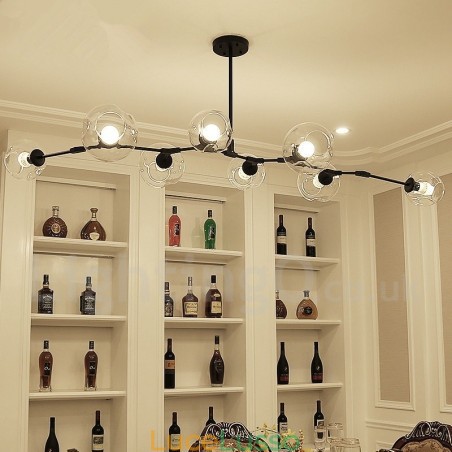 Lampadario moderno contemporaneo a 8 luci con paralume in vetro trasparente e lampada (nero dorato) Lampadario moderno contemporaneo a 8 luci con paralume in vetro trasparente e lampada (nero dorato)