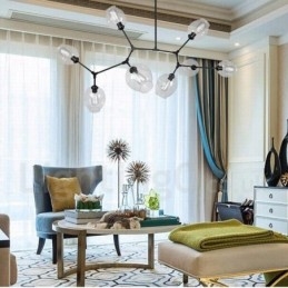 Lampadario moderno contemporaneo a 8 luci con paralume in vetro trasparente e lampada (nero dorato)