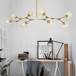 Lampadario moderno contemporaneo a 8 luci con paralume in vetro trasparente e lampada (nero dorato)