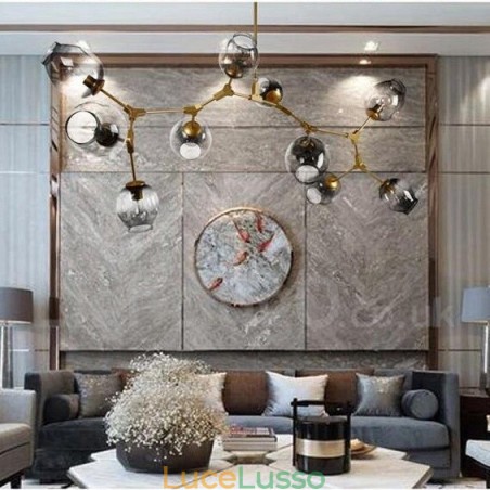 Lampadario dorato a 10 luci con paralume in vetro, stile moderno e contemporaneo Lampadario dorato a 10 luci con paralume in vetro, stile moderno e contemporaneo