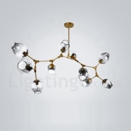 Lampadario dorato a 10 luci con paralume in vetro, stile moderno e contemporaneo