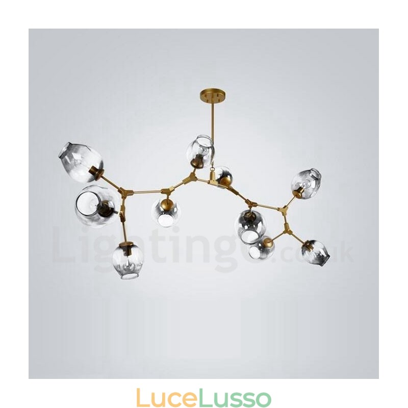 Lampadario dorato a 10 luci con paralume in vetro, stile moderno e contemporaneo