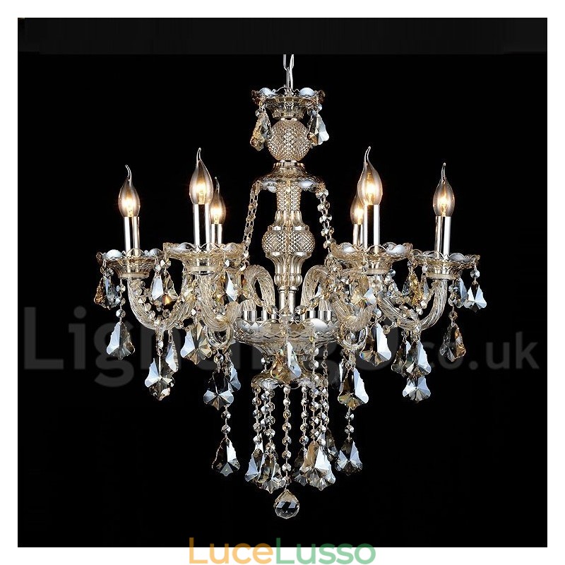 Lampadario moderno in cristallo K9 color cognac retrò vintage con 6 luci