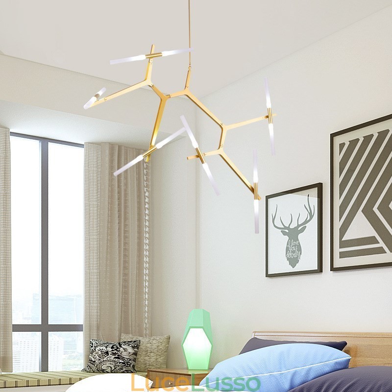 Lampadario moderno contemporaneo a 12 luci (nero dorato)