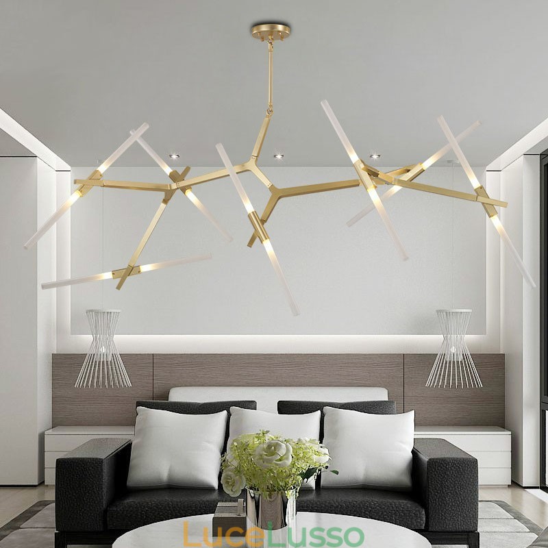 Lampadario moderno contemporaneo a 14 luci (nero dorato)