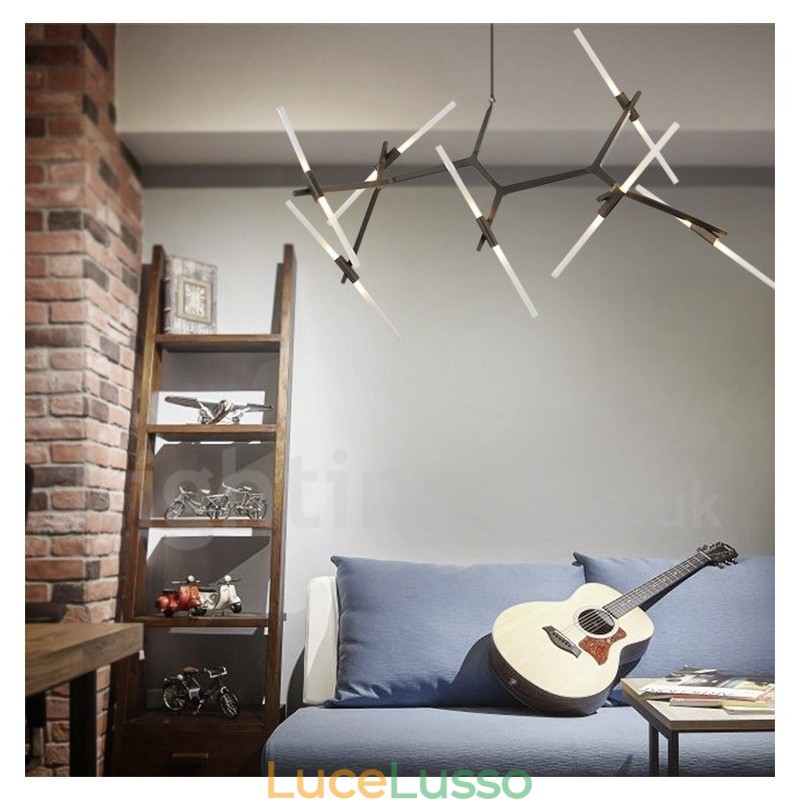 Lampadario moderno contemporaneo a 14 luci (nero dorato)
