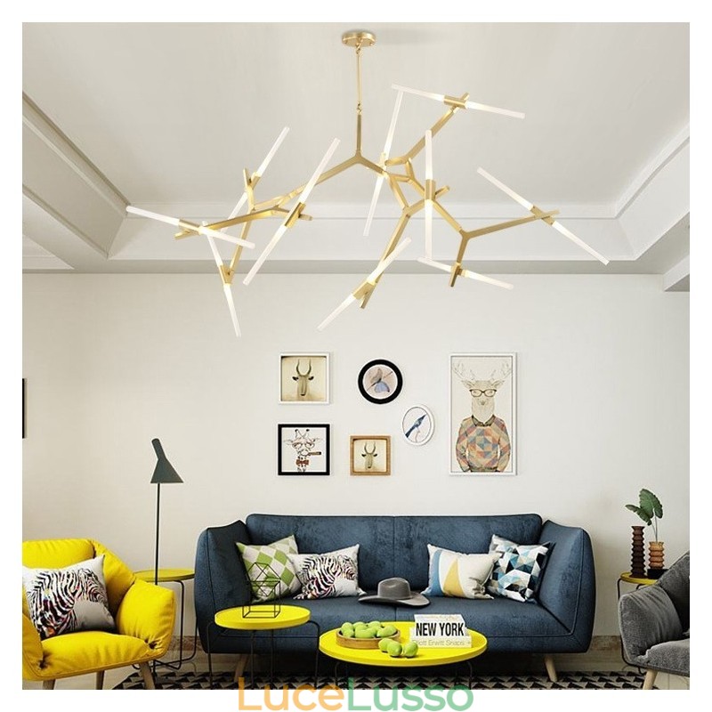 Lampadario moderno contemporaneo a 20 luci (nero dorato)