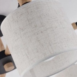 Lampadario moderno contemporaneo a 3 luci in legno a un livello con paralume in tessuto a tamburo e