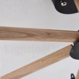 Lampadario moderno contemporaneo a 3 luci in legno a un livello con paralume in tessuto a tamburo e