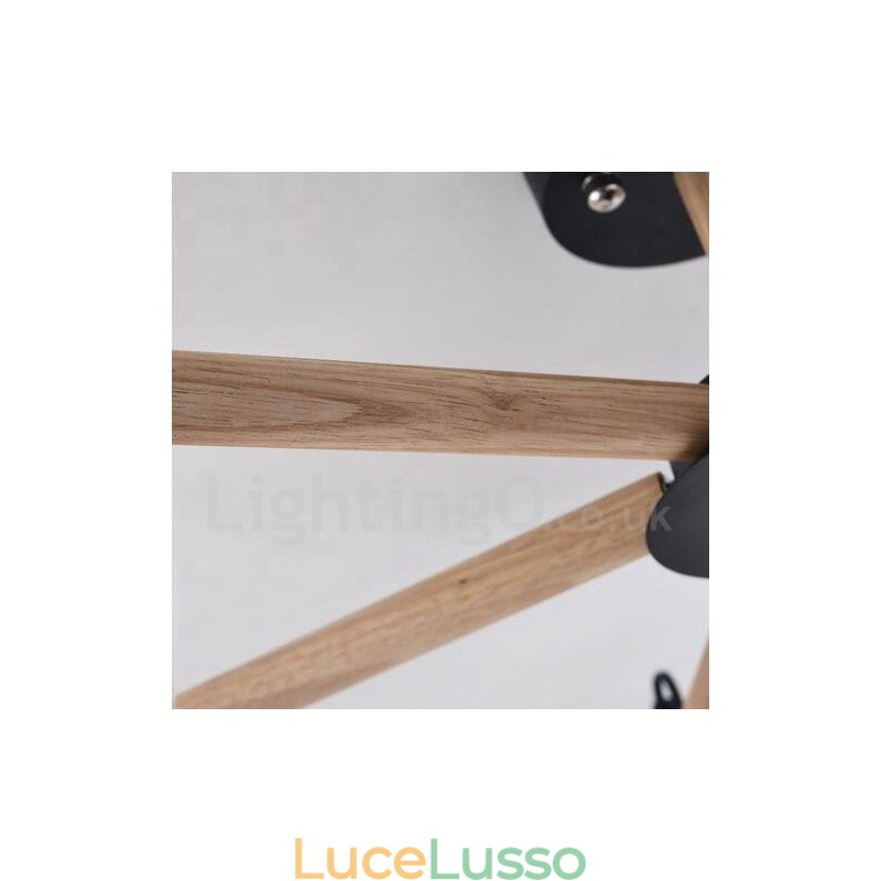 Lampadario moderno contemporaneo a 3 luci in legno a un livello con paralume in tessuto a tamburo e