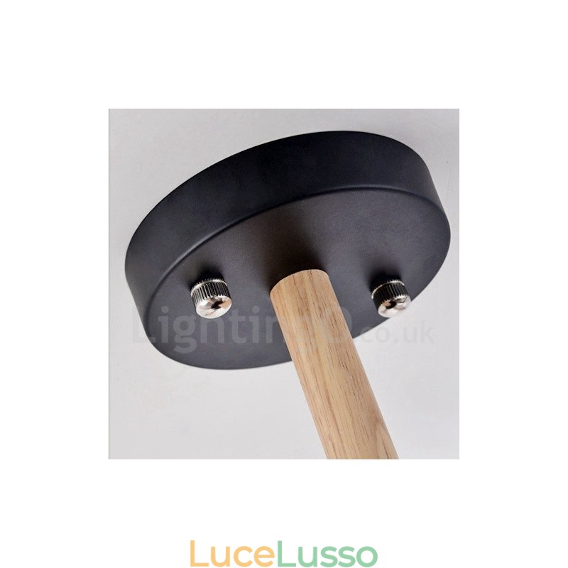 Lampadario moderno contemporaneo a 3 luci in legno a un livello con paralume in tessuto a tamburo e