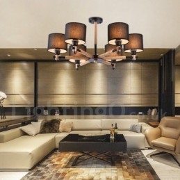 Lampadario moderno contemporaneo a 6 luci a un livello in legno con tessuto a tamburo (nero bianco)