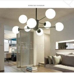 Lampadario in metallo moderno contemporaneo a 2 livelli con 8 luci nero e paralume in vetro