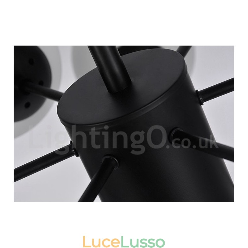 Lampadario in metallo nero a 12 luci e 2 livelli con paralume in vetro, stile moderno e contemporaneo