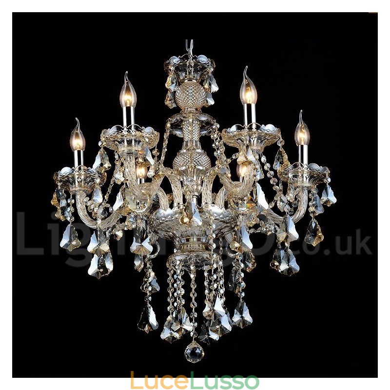 Lampadario moderno in cristallo K9 color cognac retrò vintage con 6 luci