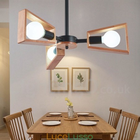 Lampadario a 3 luci in legno a un piano, stile moderno e contemporaneo Lampadario a 3 luci in legno a un piano, stile moderno e contemporaneo