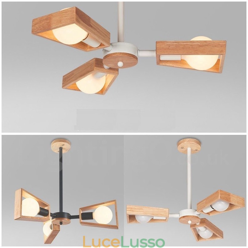 Lampadario a 3 luci in legno a un piano, stile moderno e contemporaneo
