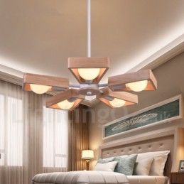 Lampadario a 5 luci a un piano in legno, stile moderno e contemporaneo