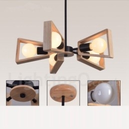 Lampadario a 5 luci a un piano in legno, stile moderno e contemporaneo