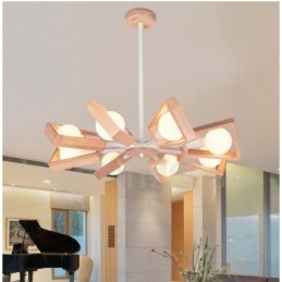 Lampadario a 8 luci a un piano in legno, stile moderno e contemporaneo