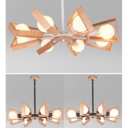 Lampadario a 8 luci a un piano in legno, stile moderno e contemporaneo