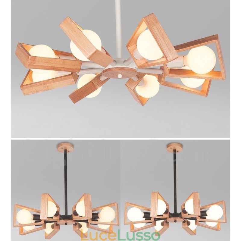 Lampadario a 8 luci a un piano in legno, stile moderno e contemporaneo