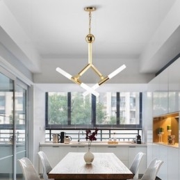 Lampadario moderno contemporaneo a 2 livelli e 4 luci dorato