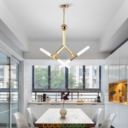 Lampadario moderno contemporaneo a 2 livelli e 4 luci dorato Lampadario moderno contemporaneo a 2 livelli e 4 luci dorato
