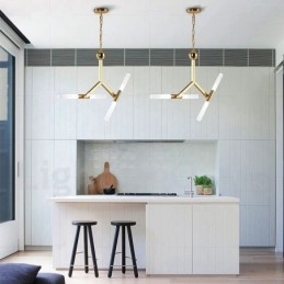 Lampadario moderno contemporaneo a 2 livelli e 4 luci dorato