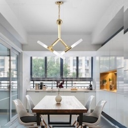 Lampadario moderno contemporaneo a 2 livelli e 4 luci dorato