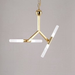 Lampadario moderno contemporaneo a 2 livelli e 4 luci dorato