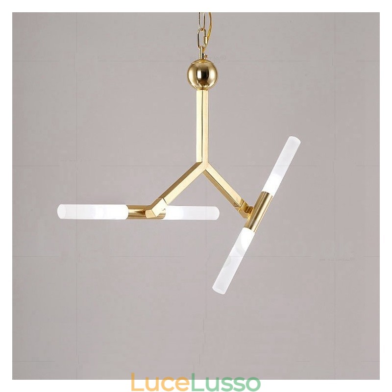 Lampadario moderno contemporaneo a 2 livelli e 4 luci dorato