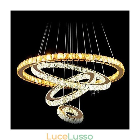 Lampadario moderno a sospensione in cristallo con 4 anelli, grande anello in cristallo ambra e altro cristallo trasparente Lampadario moderno a sospensione in cristallo con 4 anelli, grande anello in cristallo ambra e altro cristallo trasparente